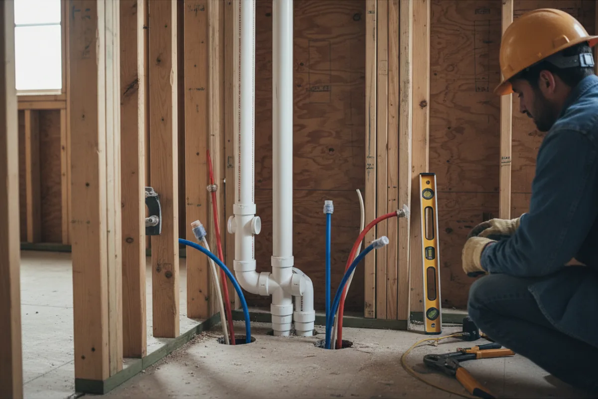 Drain and supply rough-in during Sump Pump Repair in Earlham